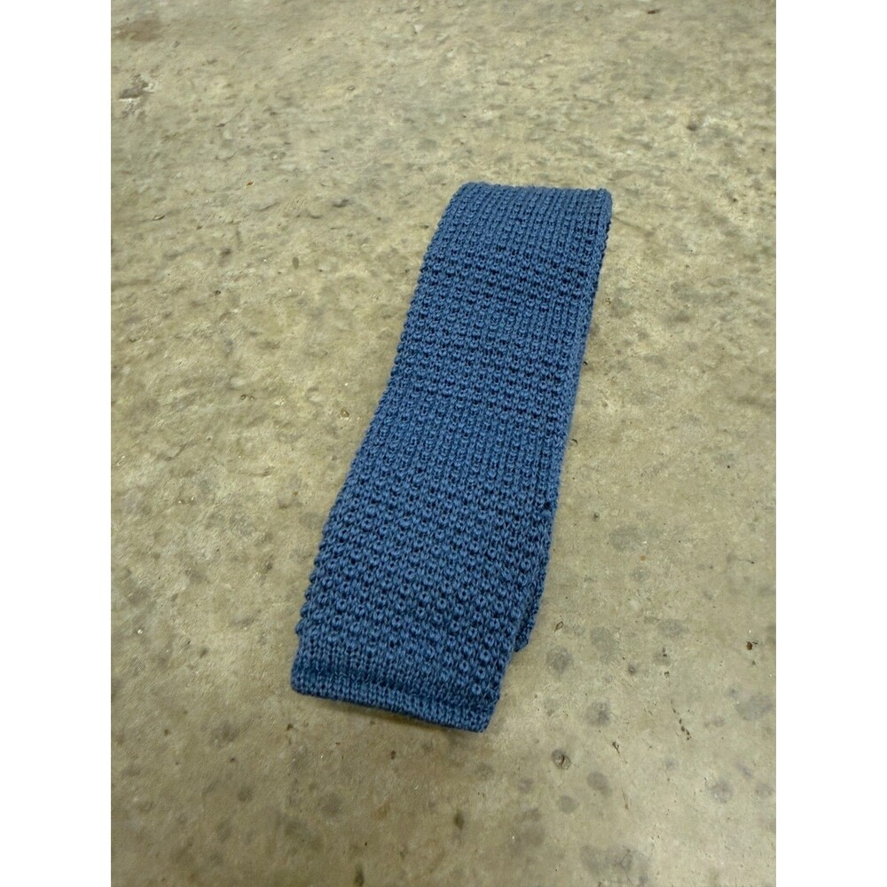 Vtg 70s 80s Wool Knit Sock Tie Hill & Archer Blue Skinny Classic Menswear 53 In